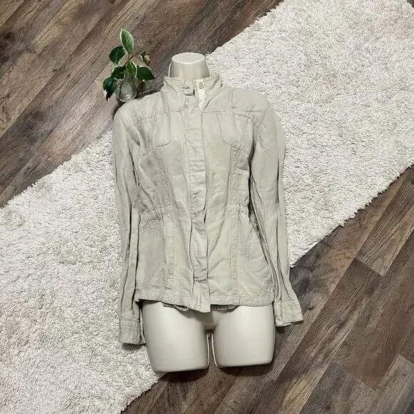 J.McLaughlin Size XS Khaki Button Down Linen Blend Vista Utility Jacket - Picture 1 of 7